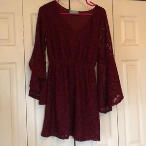 Filly Flair Maroon Lace Bell Sleeve Dress